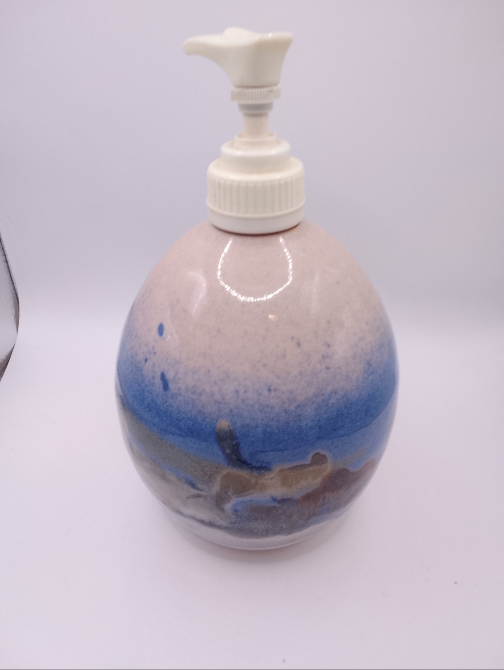 Pottery Soap Dispenser signed Brimberry about 8"